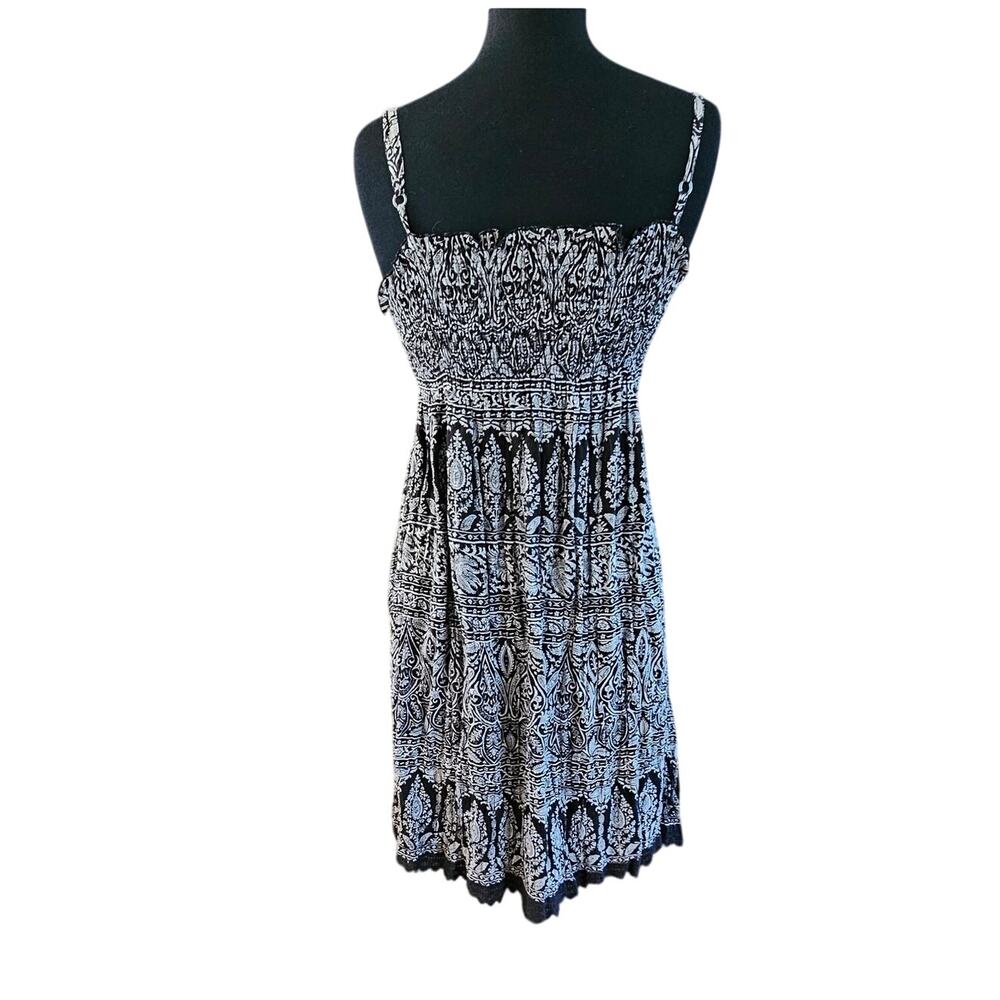 Derek Heart Babydoll Dress Black White Floral Coquette Y2K Sundress Cottage XL - Picture 3 of 16